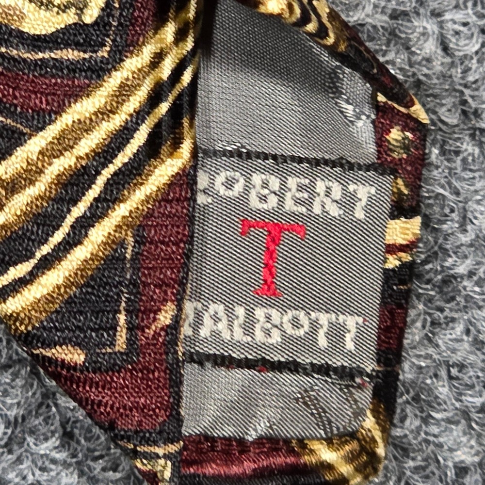 Robert Talbott Studio‎ 4x55 Hand Sewn Silk Power Tie Burgundy Gold Geometric USA - Picture 3 of 8